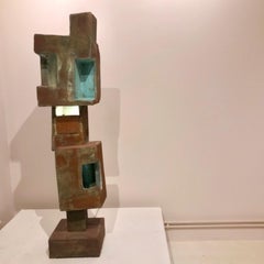 Oxidized Bronze and Steel Metallized Lamp Totem by Frederic Texier