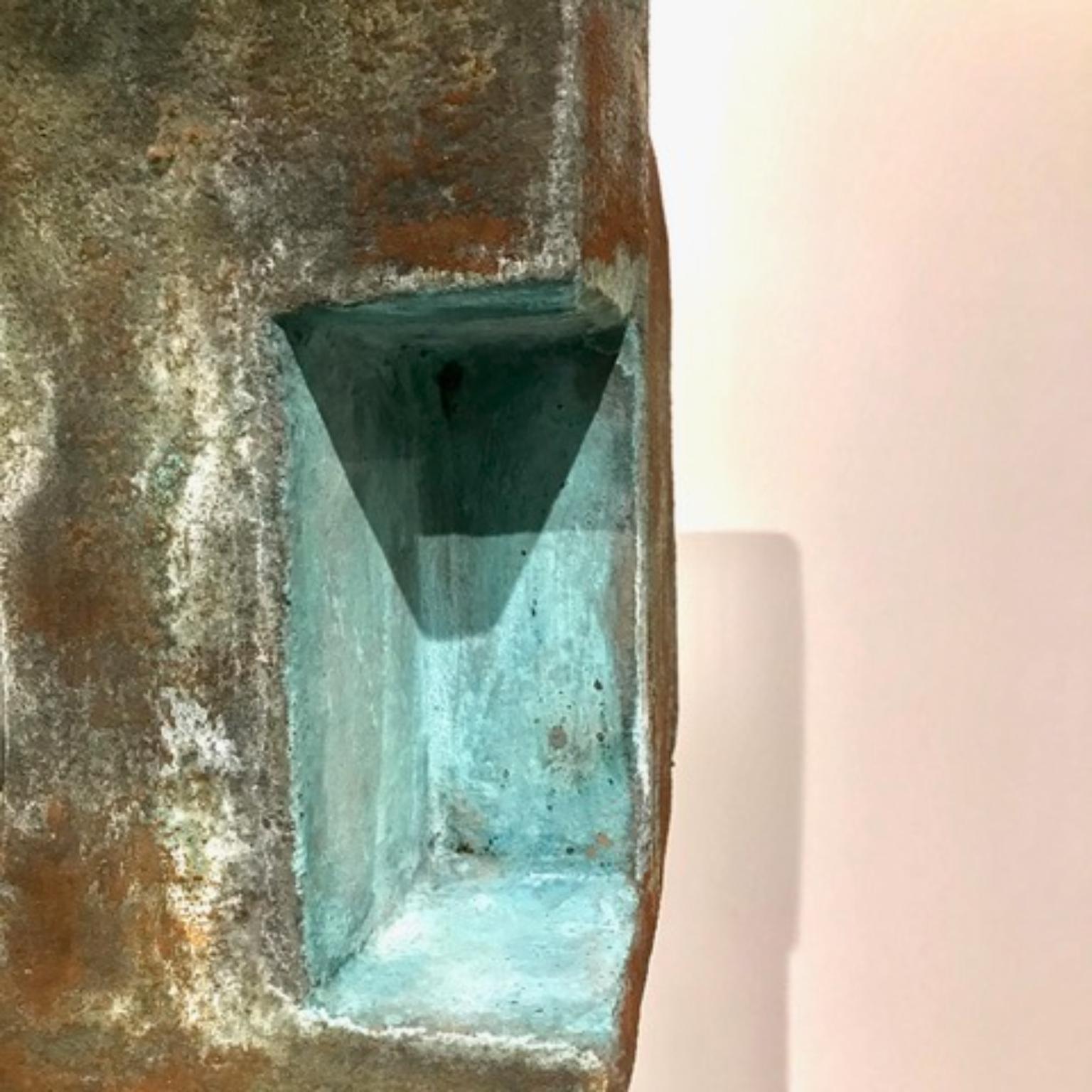 Post-Modern Oxidized Bronze and Steel Metallized Lamp Totem by Frederic Texier For Sale