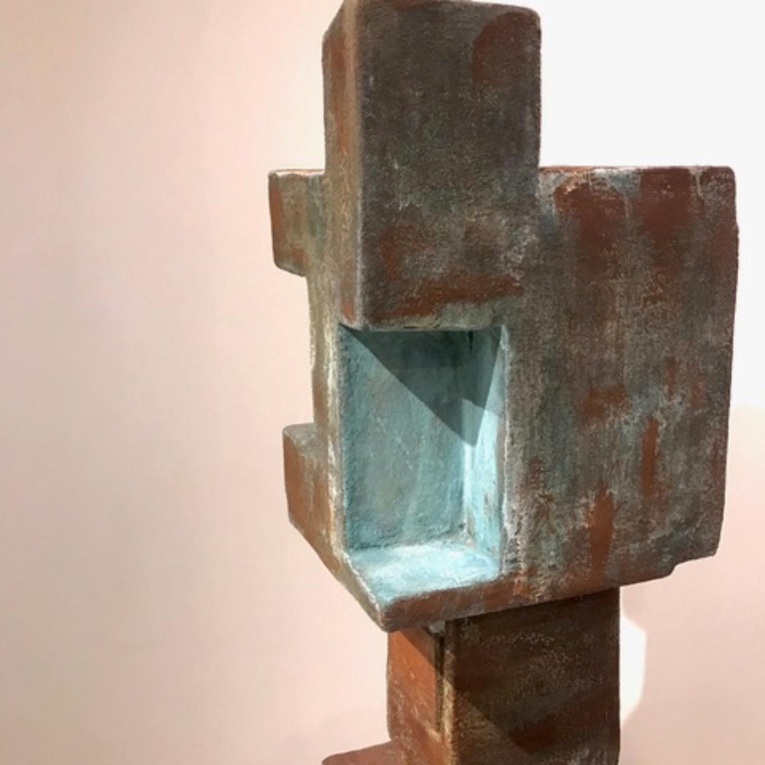 French Oxidized Bronze and Steel Metallized Lamp Totem by Frederic Texier For Sale