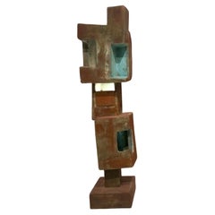 Oxidized Bronze and Steel Metallized Lamp Totem by Frederic Texier