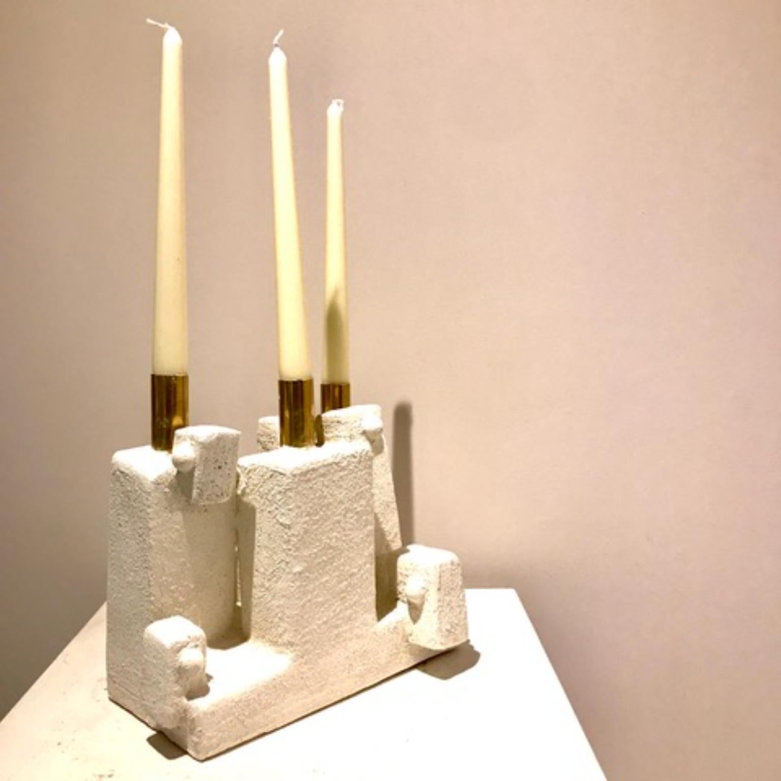 XXI secolo e contemporaneo Candela metallizzata verde blu ossidata in bronzo 4 candele di Frederic Texier in vendita