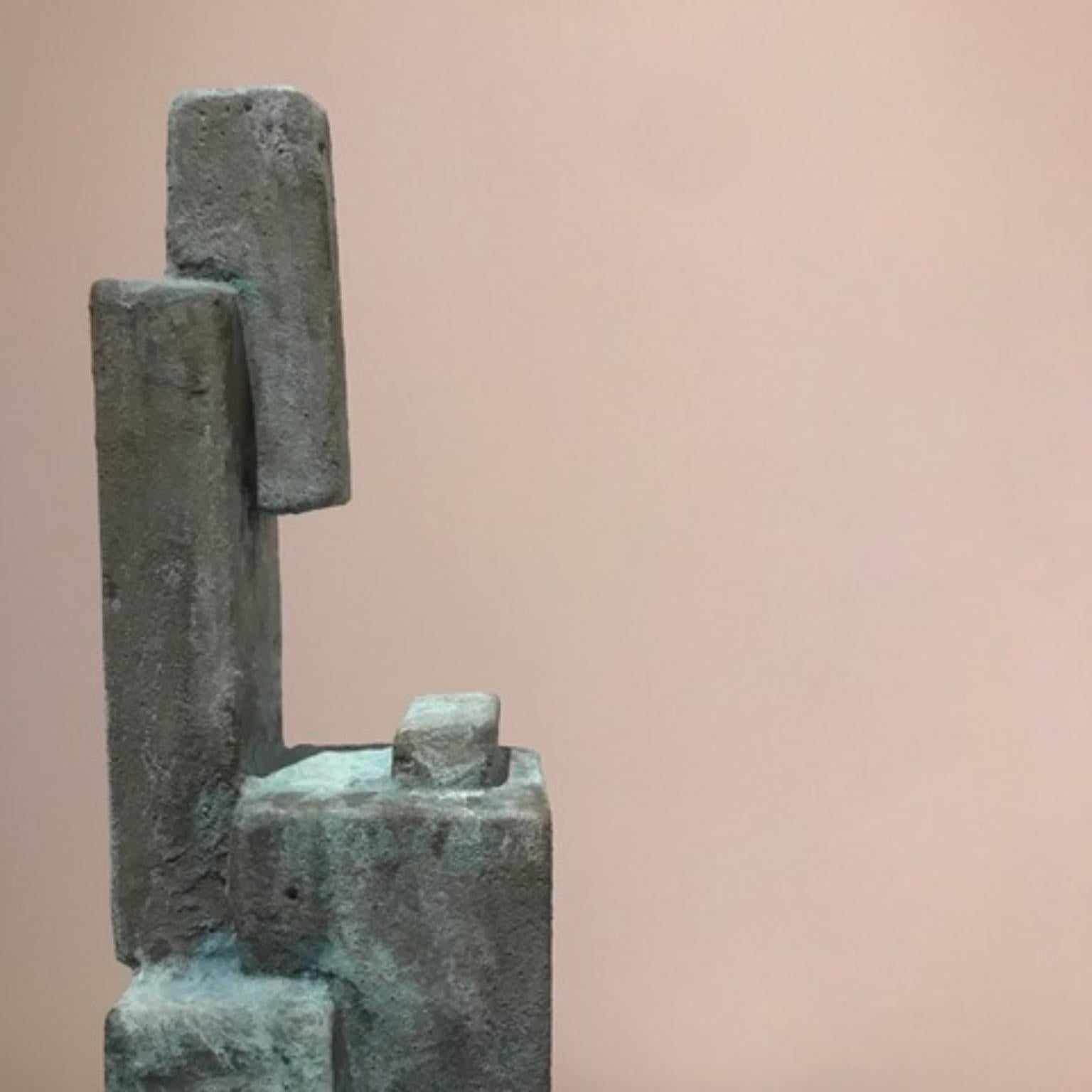 Post-Modern Oxidized bronze Green Blue Metallized Mini Totem by Frederic Texier For Sale