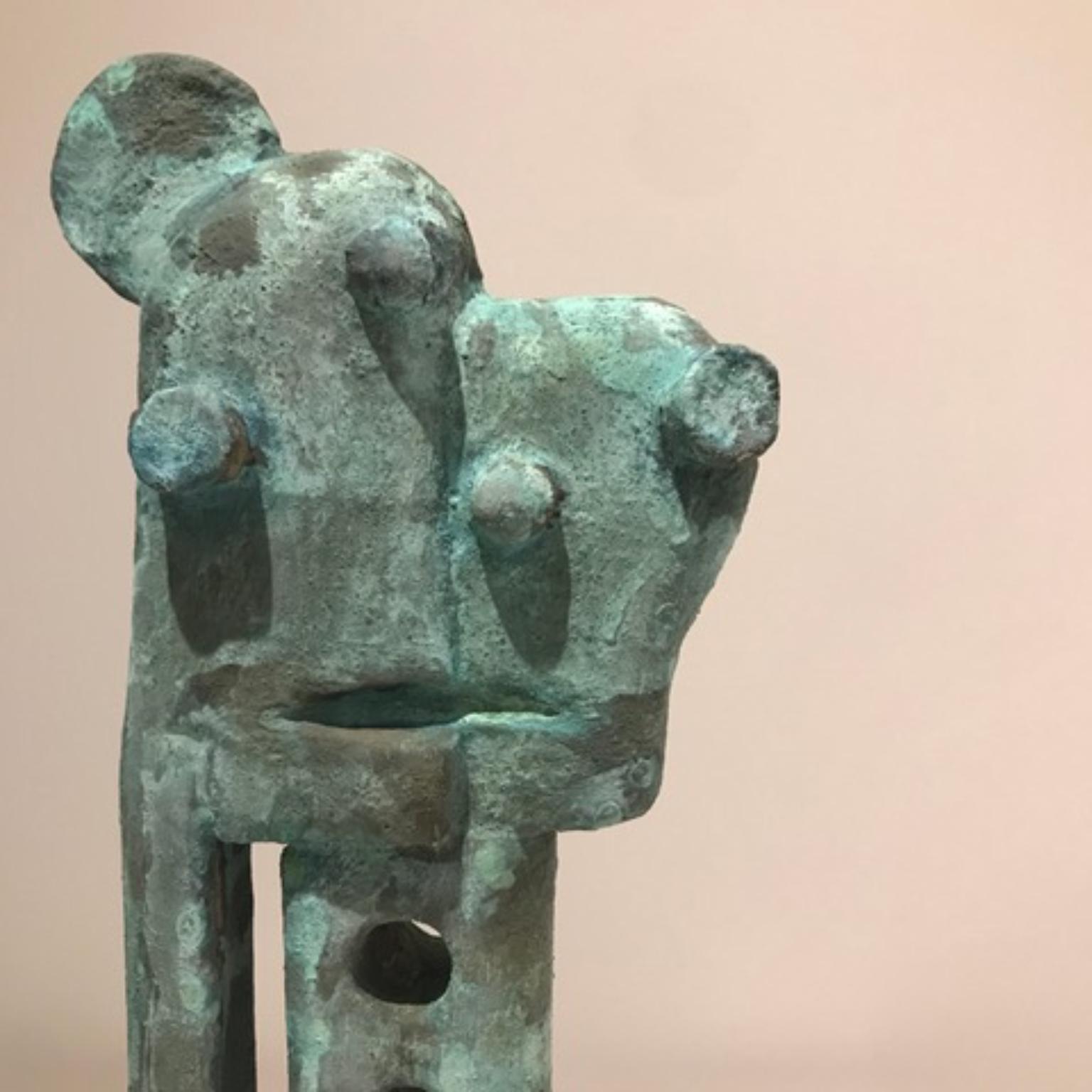 Post-Modern Oxidized Bronze Green Blue Metallized Mini Totem by Frederic Texier For Sale