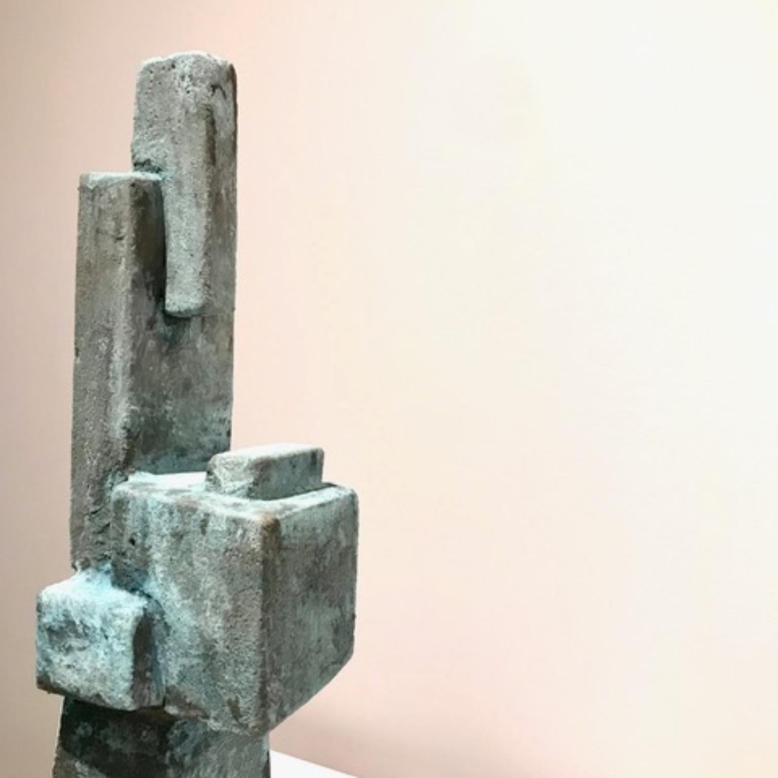 French Oxidized bronze Green Blue Metallized Mini Totem by Frederic Texier For Sale