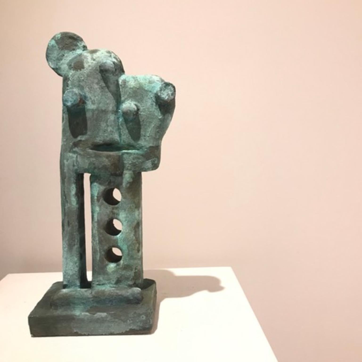 French Oxidized Bronze Green Blue Metallized Mini Totem by Frederic Texier For Sale