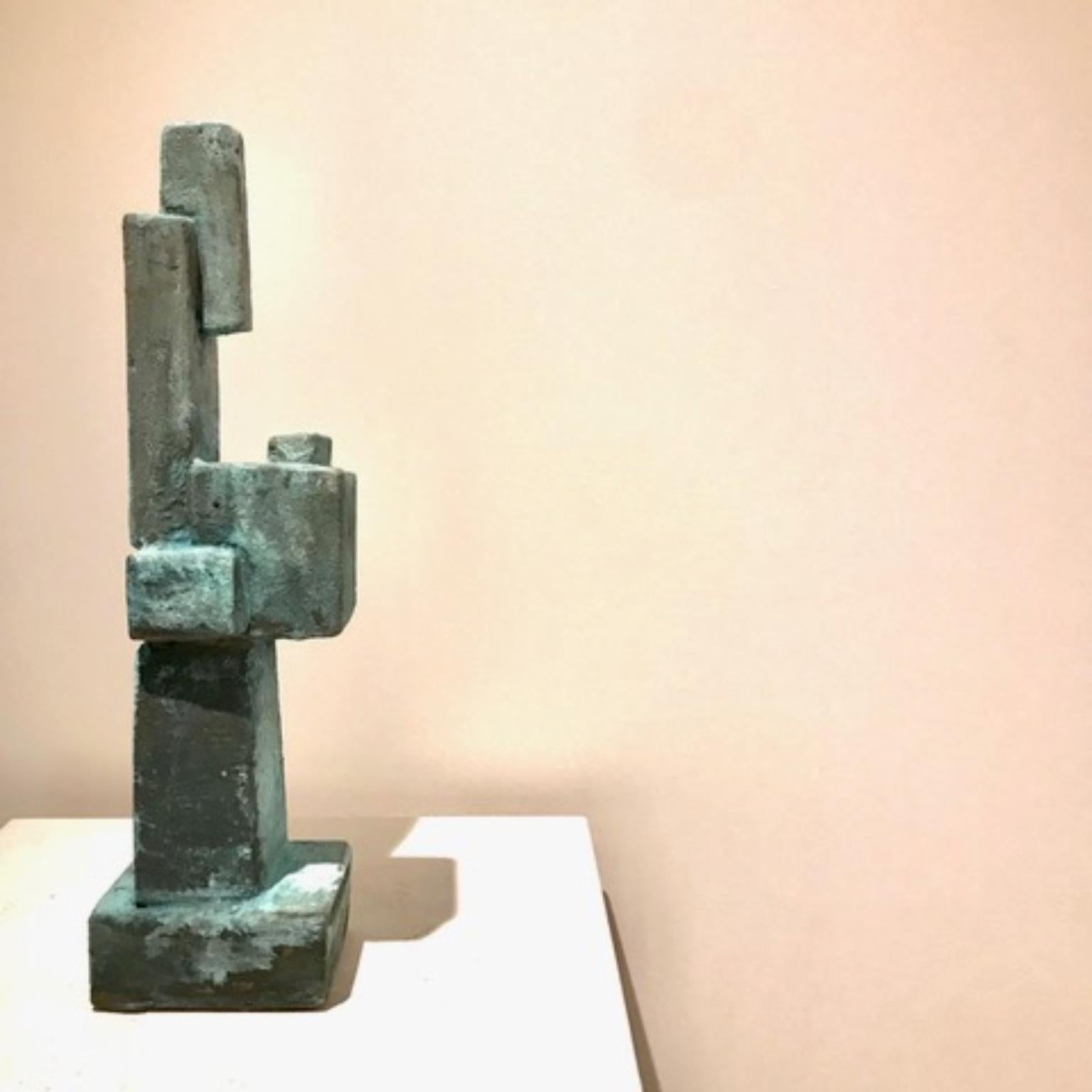 Oxidized bronze Green Blue Metallized Mini Totem by Frederic Texier In New Condition For Sale In Geneve, CH