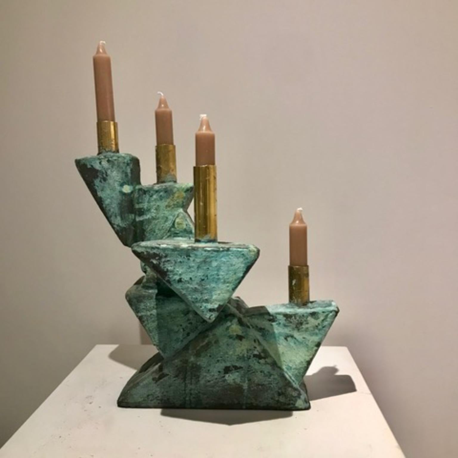 Oxidized Bronze Green Blue Metallized Mini Totem by Frederic Texier In New Condition For Sale In Geneve, CH