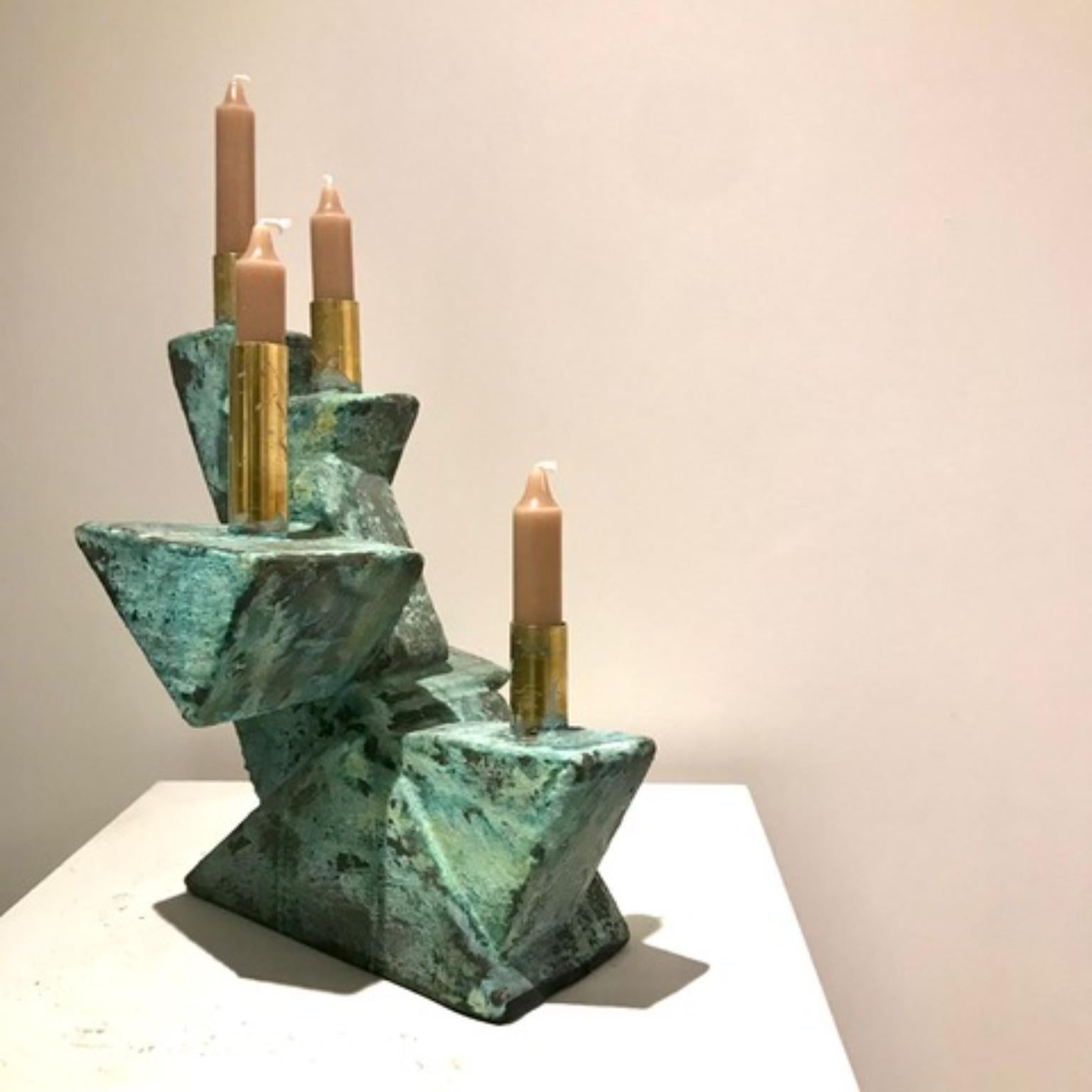 Oxidized Bronze Green Blue Metallized Mini Totem by Frederic Texier For Sale 1