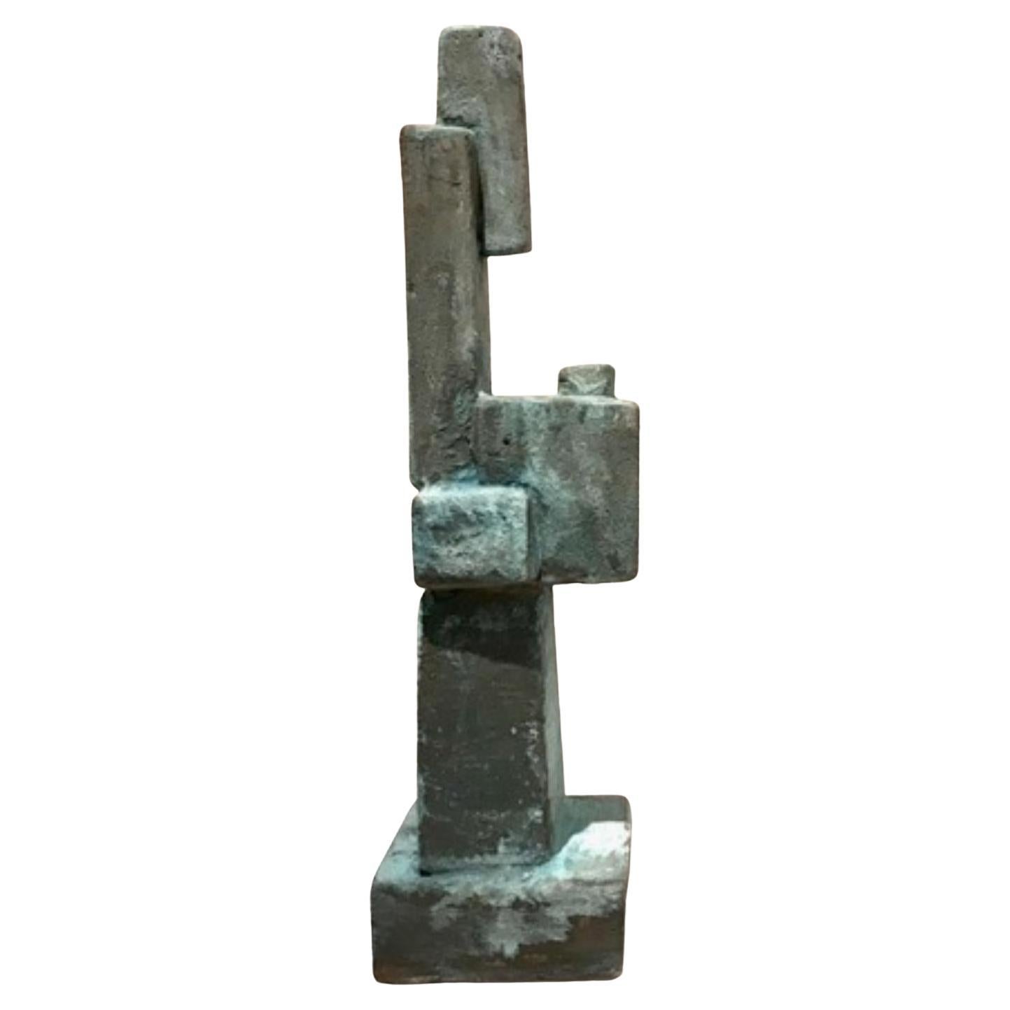 Oxidized bronze Green Blue Metallized Mini Totem by Frederic Texier For Sale