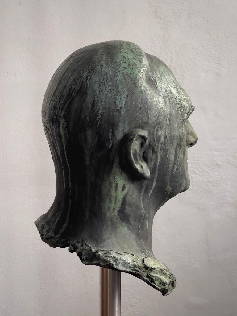 Testa in bronzo ossidato su supporto in metallo. Copenaghen, Danimarca, fine del XIX secolo in vendita 1
