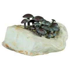 Oxidized Bronze Mounted Mushroom Sculpture
