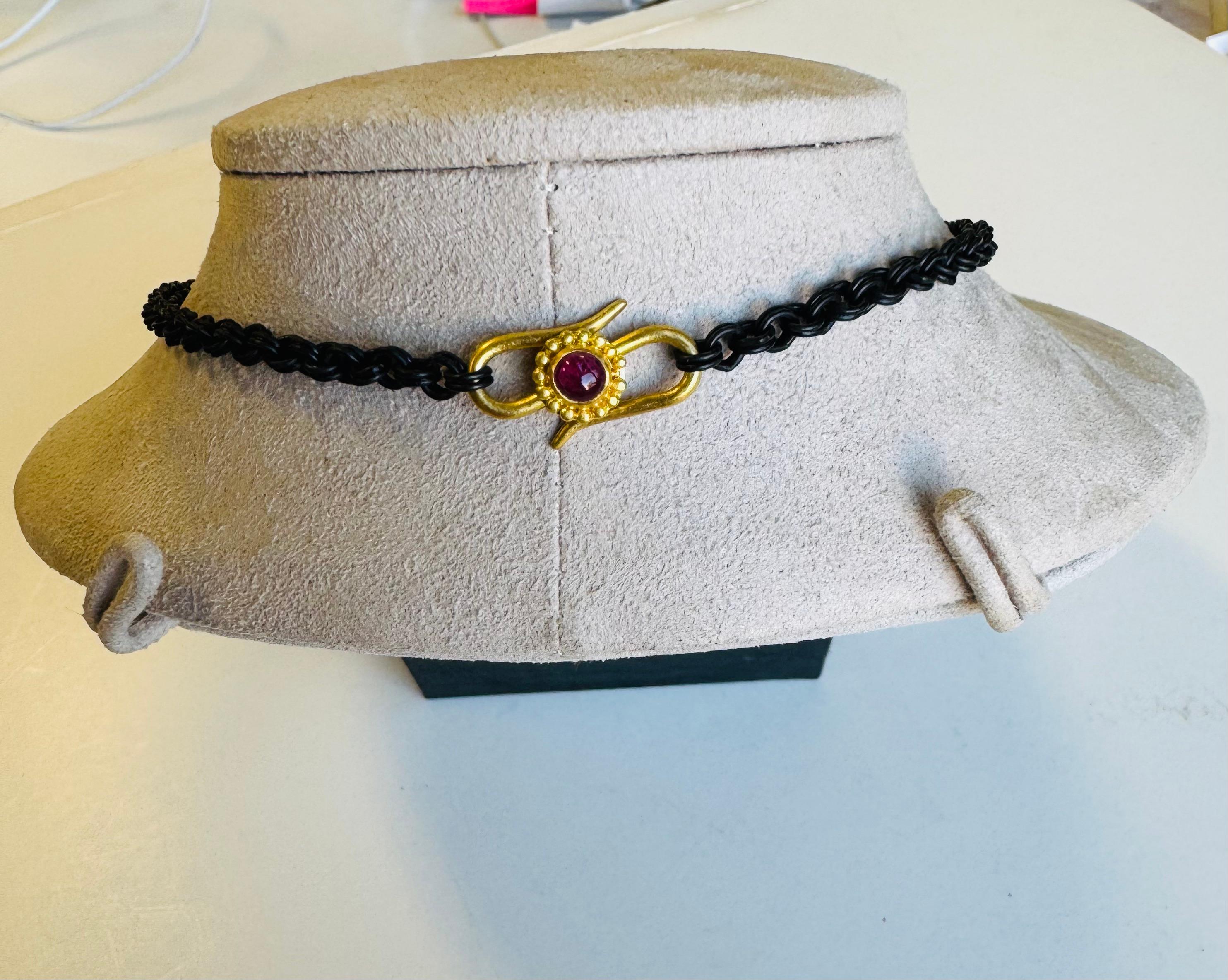 Artisan Oxidized chain with 22 Karat Ruby clasp For Sale