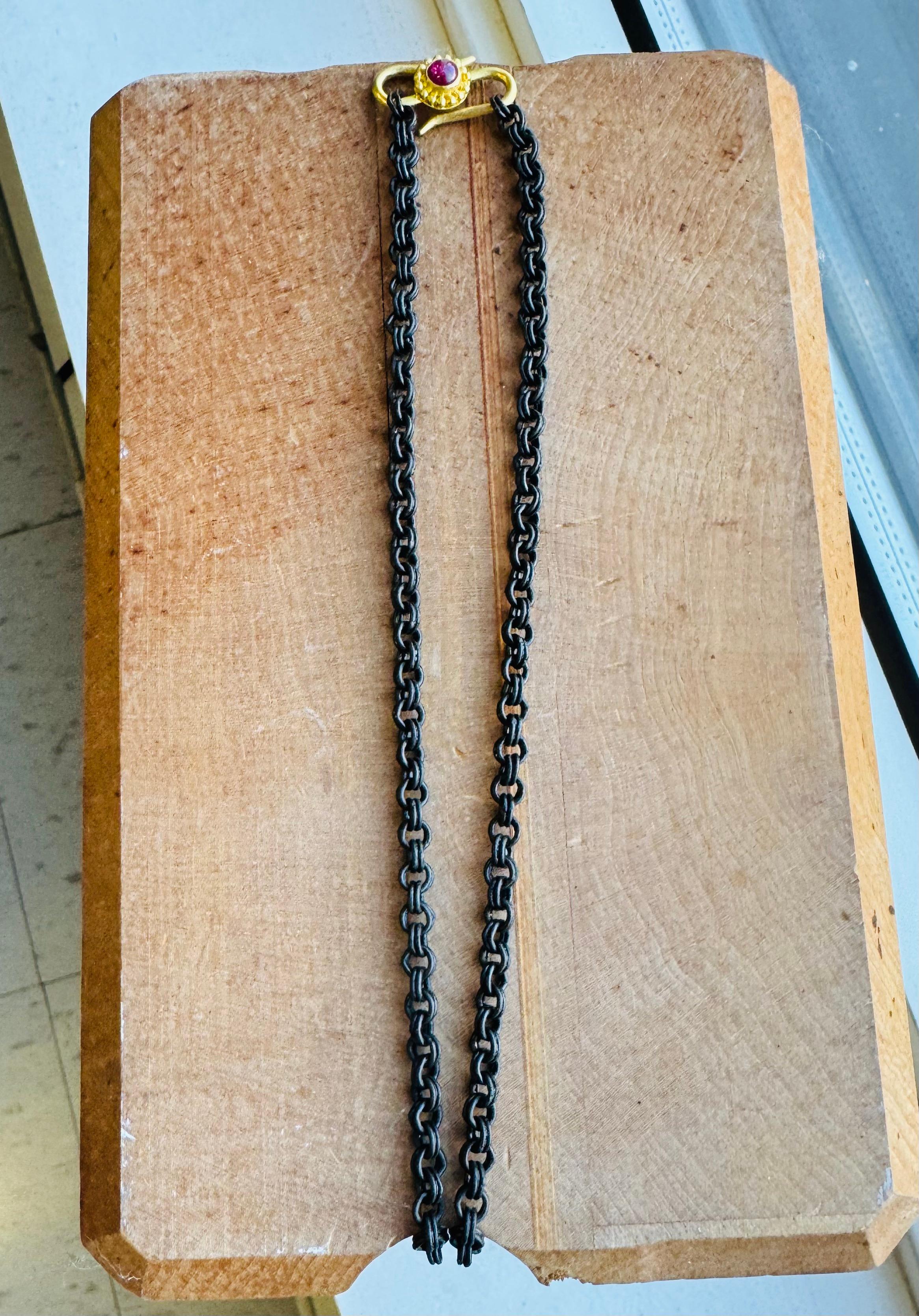 Cabochon Oxidized chain with 22 Karat Ruby clasp For Sale