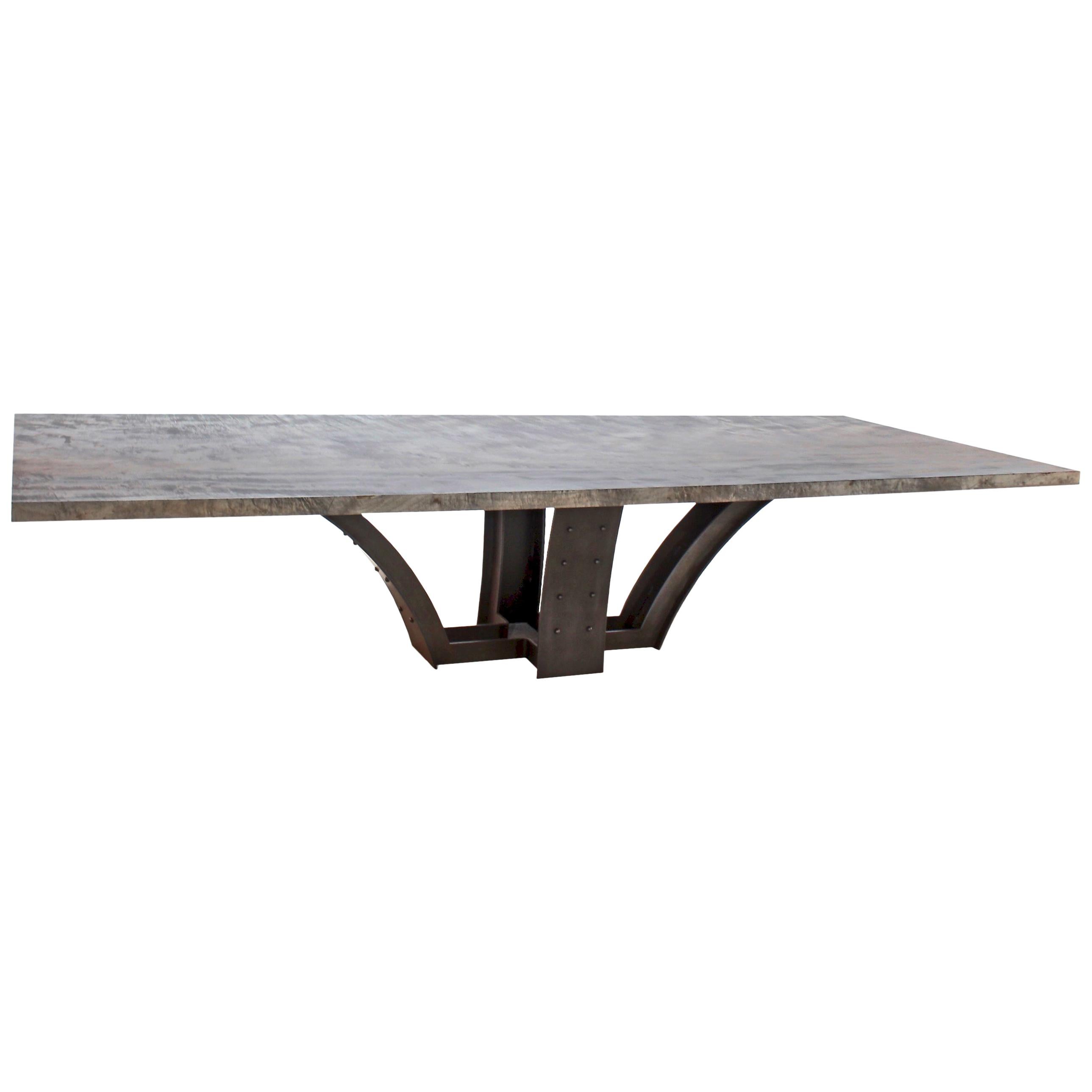 Oxidized Maple Slab Dining Table with Blackened Steel Base by Mark Jupiter For Sale