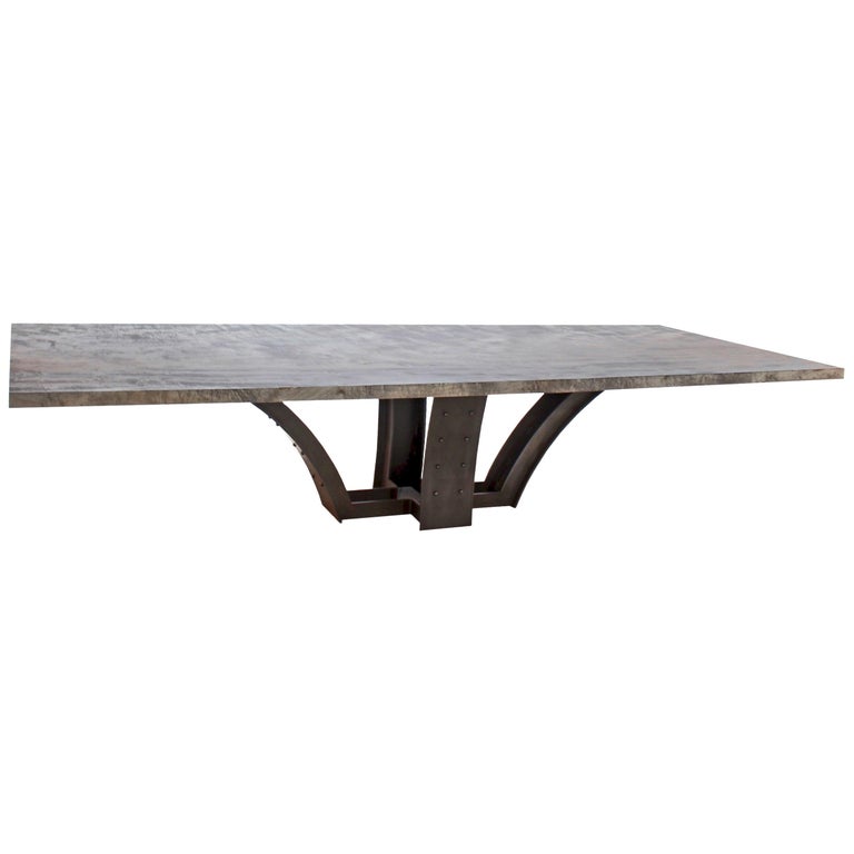 Oxidized Maple Slab Dining Table With Blackened Steel Base By Mark Jupiter For Sale At 1stdibs