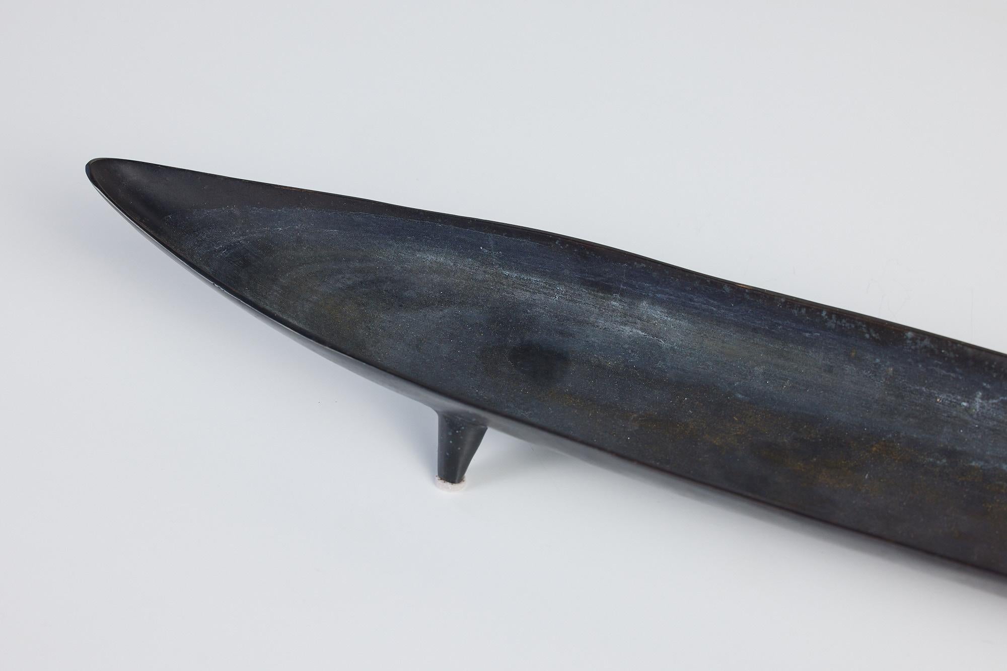 Oxidized Metal Canoe Shaped Footed Bowl 5