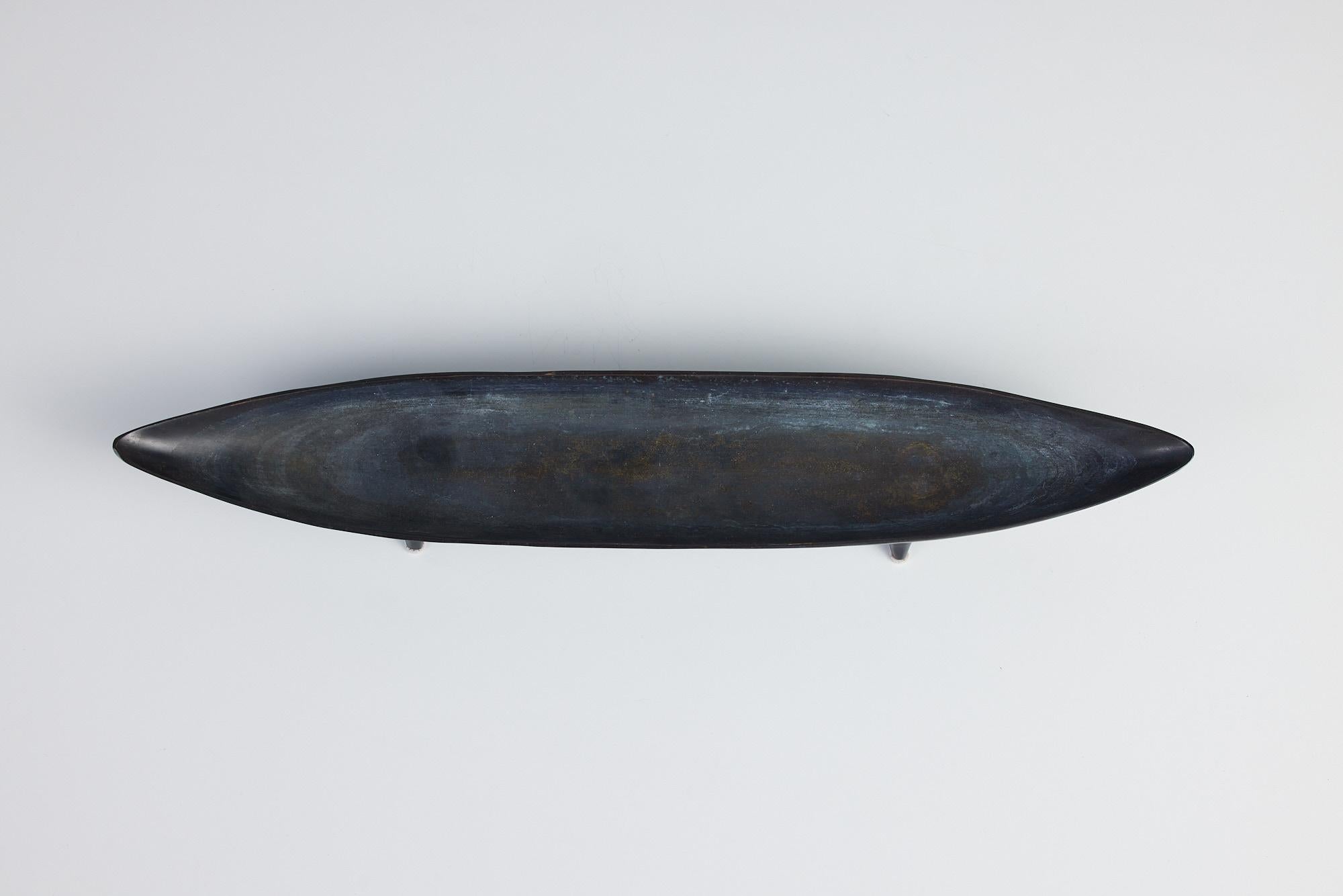 Oxidized Metal Canoe Shaped Footed Bowl 4