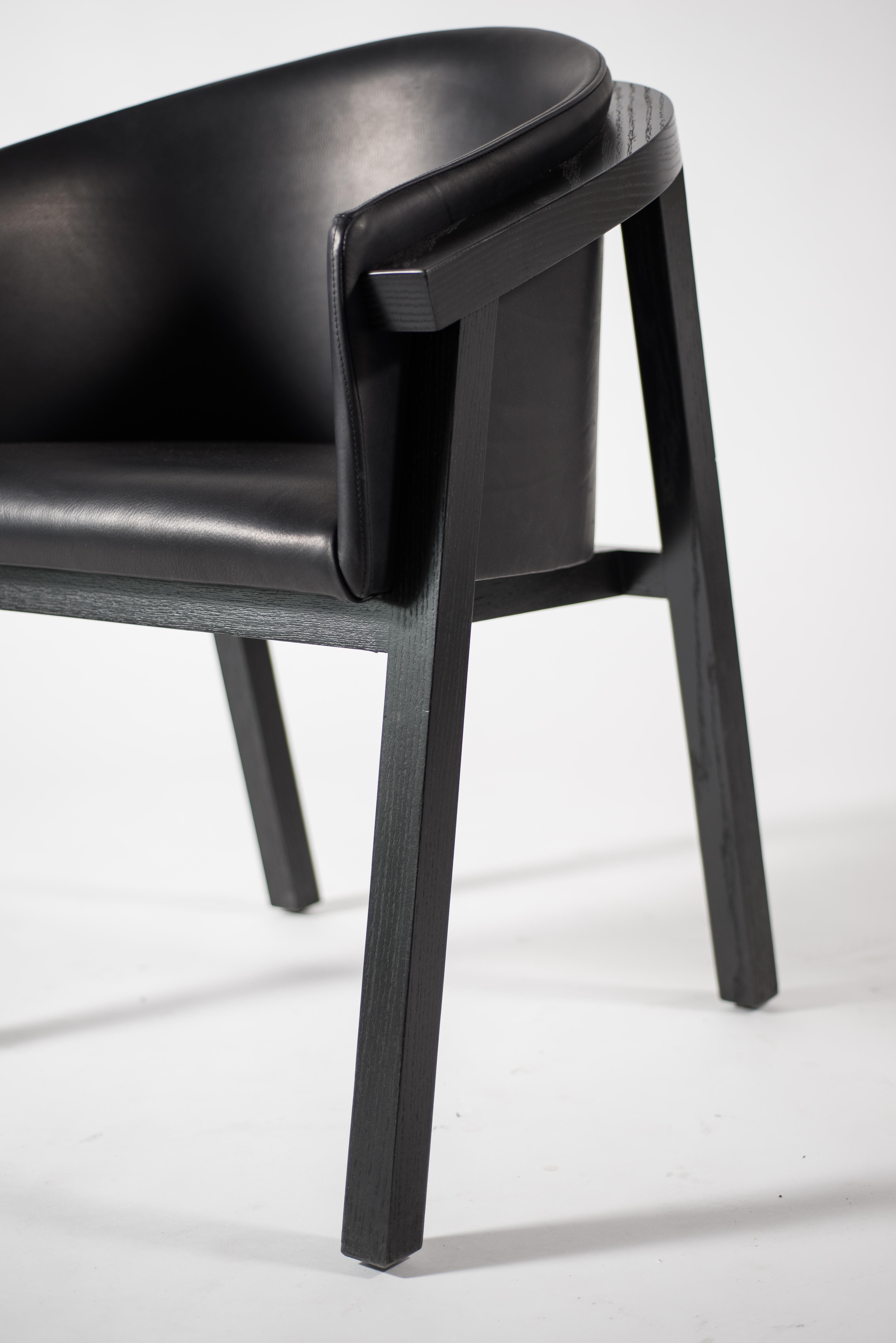 Contemporary Oxidized Oak Bucket Dining Chair with Upholstered Leather Seat/Dining Chair GH3 For Sale