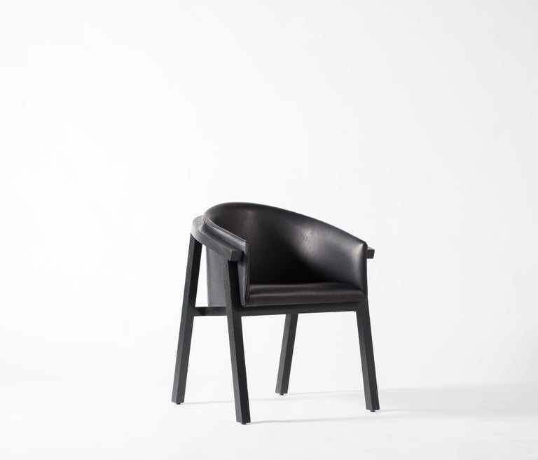 Oxidized Oak Bucket Dining Chair with Upholstered Leather Seat/Dining