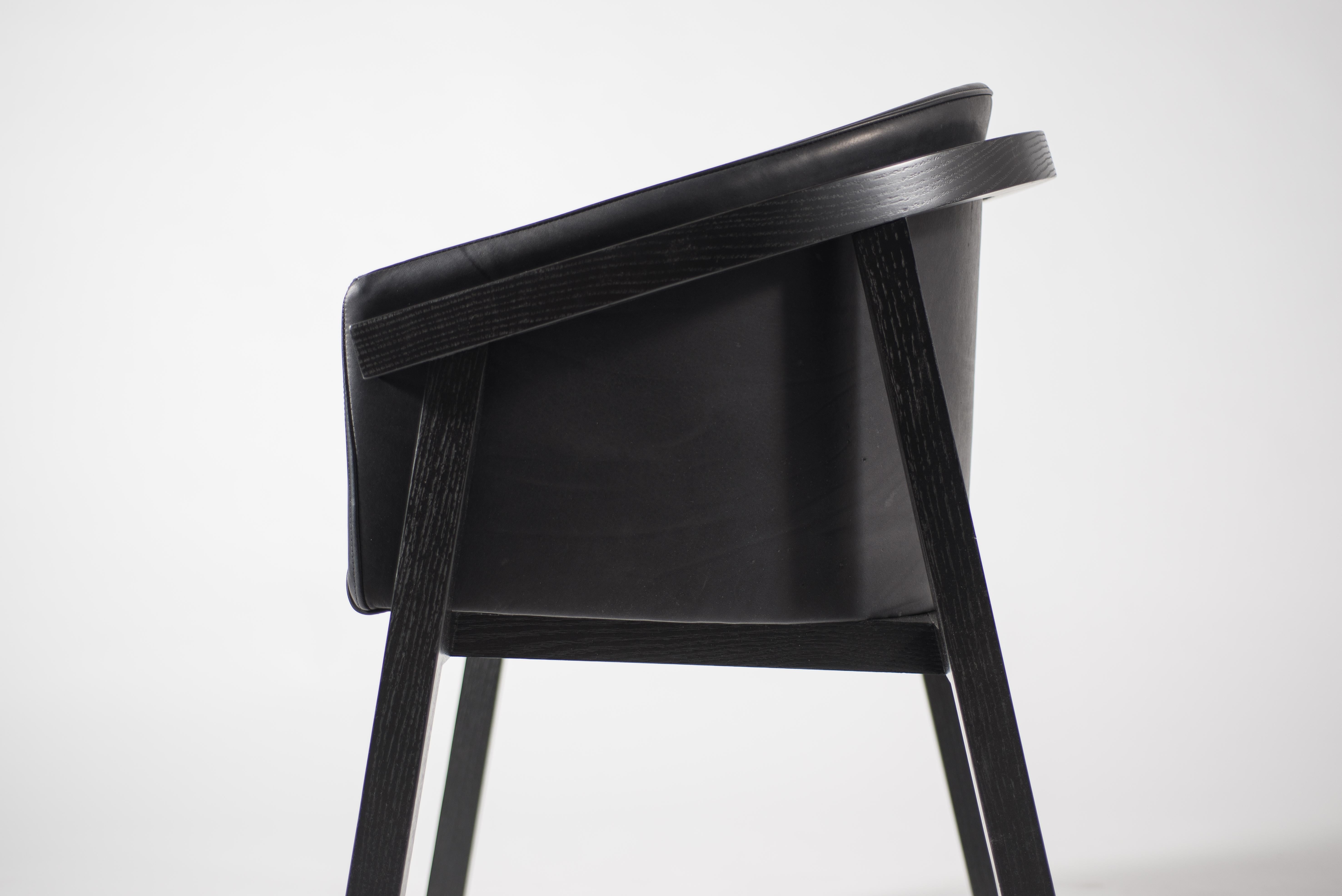 Oxidized Oak Bucket Dining Chair with Upholstered Leather Seat/Dining Chair GH3 In New Condition For Sale In Los Angeles, CA