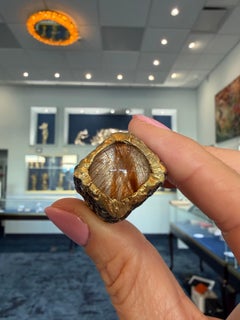 Oxidized Silver & 18K Yellow Gold Ring with Rutilated Quartz By Bora Jewels