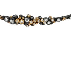 Oxidized Silver, 22K Yellow Gold & Diamond Dark Gleam Bangle by Agneta Bugyte