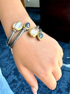Oxidized Silver, 24K Gold, Keshi pearls & Labradorite Bracelet by Lika Behar