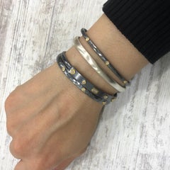 Oxidized Silver and 24 Karat Gold, Diamonds Oval Open Bracelet