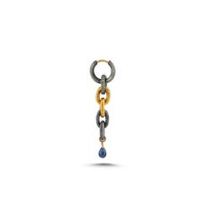 Oxidized Silver and 24K Gold Plated Chain Earring with Tourmaline(sold as single