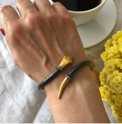 Oxidized Silver and 24K Yellow Gold Diamond Snake Hinged Bracelet by Lika Behar