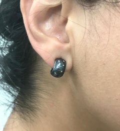 Oxidized Silver and Diamond Chunky Huggie Earrings