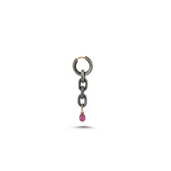 Oxidized Silver Chain Earring with Tourmaline (sold as single)