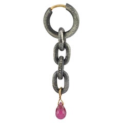 Oxidized Silver Chain Earring with Tourmaline (sold as single)