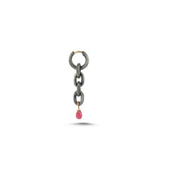 Oxidized Silver Chain Earring with Tourmaline (sold as single)