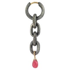 Oxidized Silver Chain Earring with Tourmaline (sold as single)