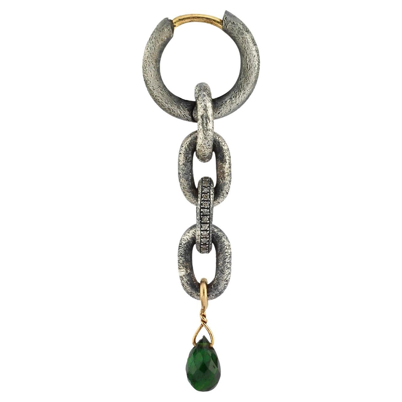 Oxidized Silver Chain Earring with Tourmaline (sold as single)