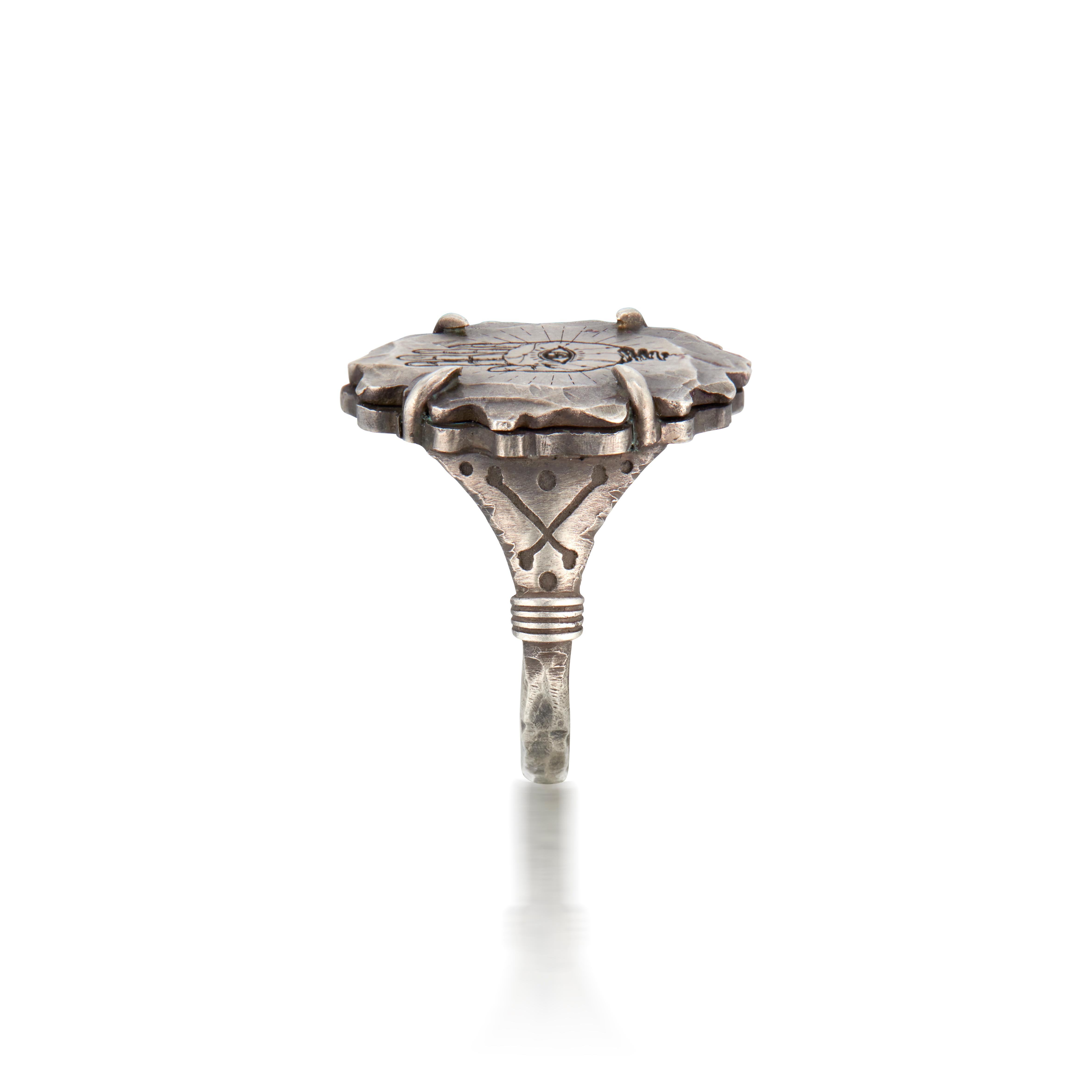 For Sale:  Oxidized Silver Hamsa Hand Ring With Cross-Bones 2