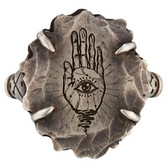 Oxidized Silver Hamsa Hand Ring With Cross-Bones