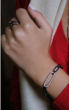 Oxidiertes Silber Handgefertigtes "Chill Link" Armband mit 18K Weißgold Diamant Link