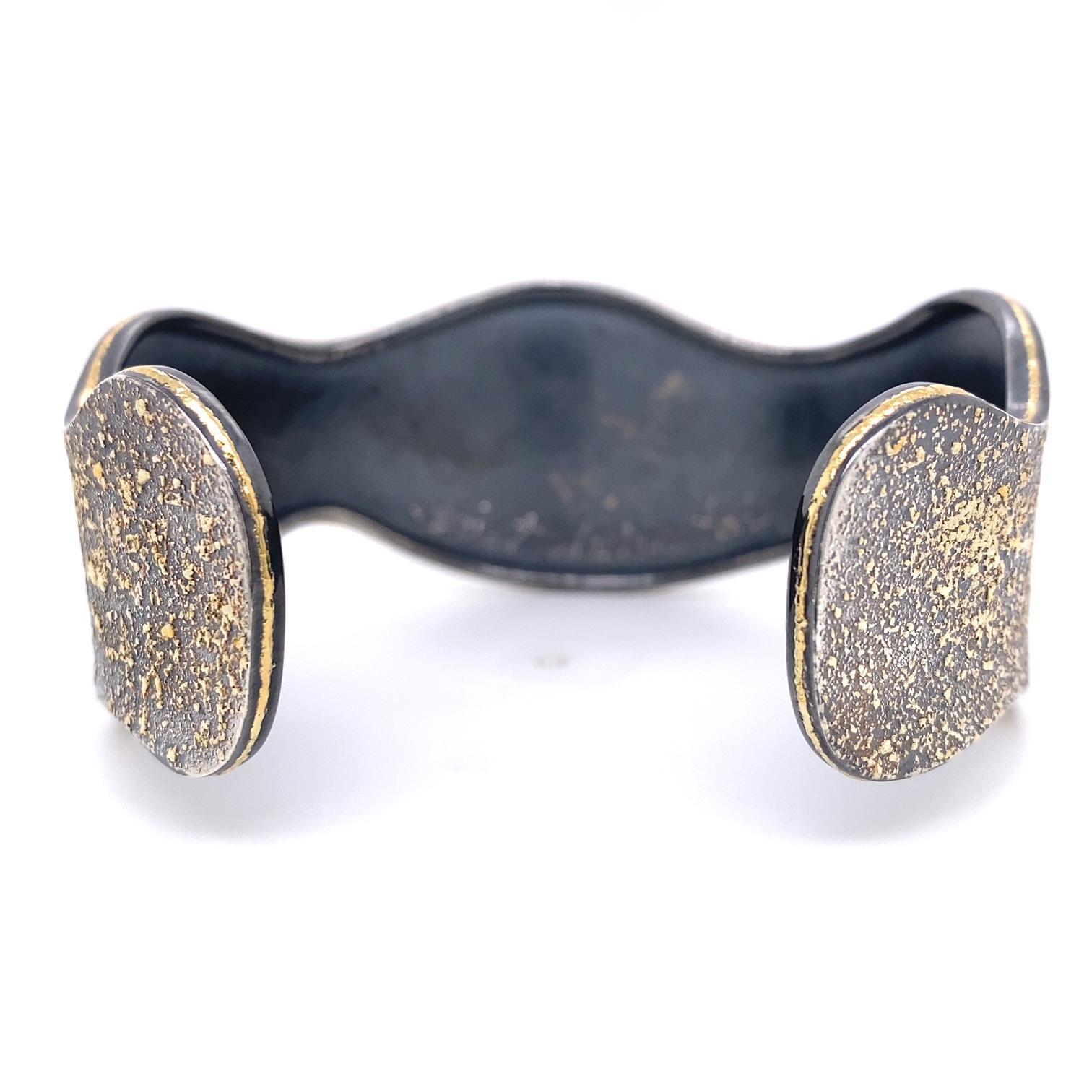 Contemporary Oxidized Sterling Silver, 24 Karat, and 18 Karat Yellow Gold Wavy Cuff