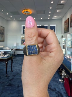 Oxidized Sterling Silver, 24K Yellow Gold and Raw Lapis Ring by Bora