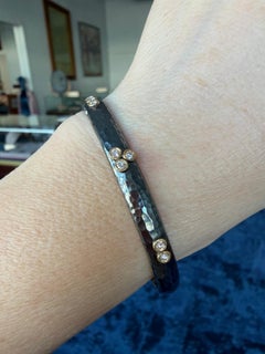 Oxidized Sterling Silver & 24K Yellow Gold "Random Walk" Cuff with Diamonds