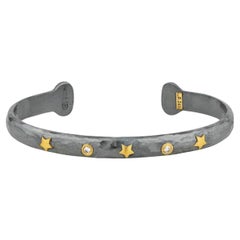 Oxidized Sterling Silver & 24K Yellow Gold "Stockholm Stars" cuff with Diamonds
