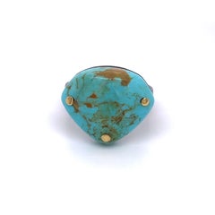 Oxidized Sterling Silver and 18 Karat Yellow Gold Turquoise Ring