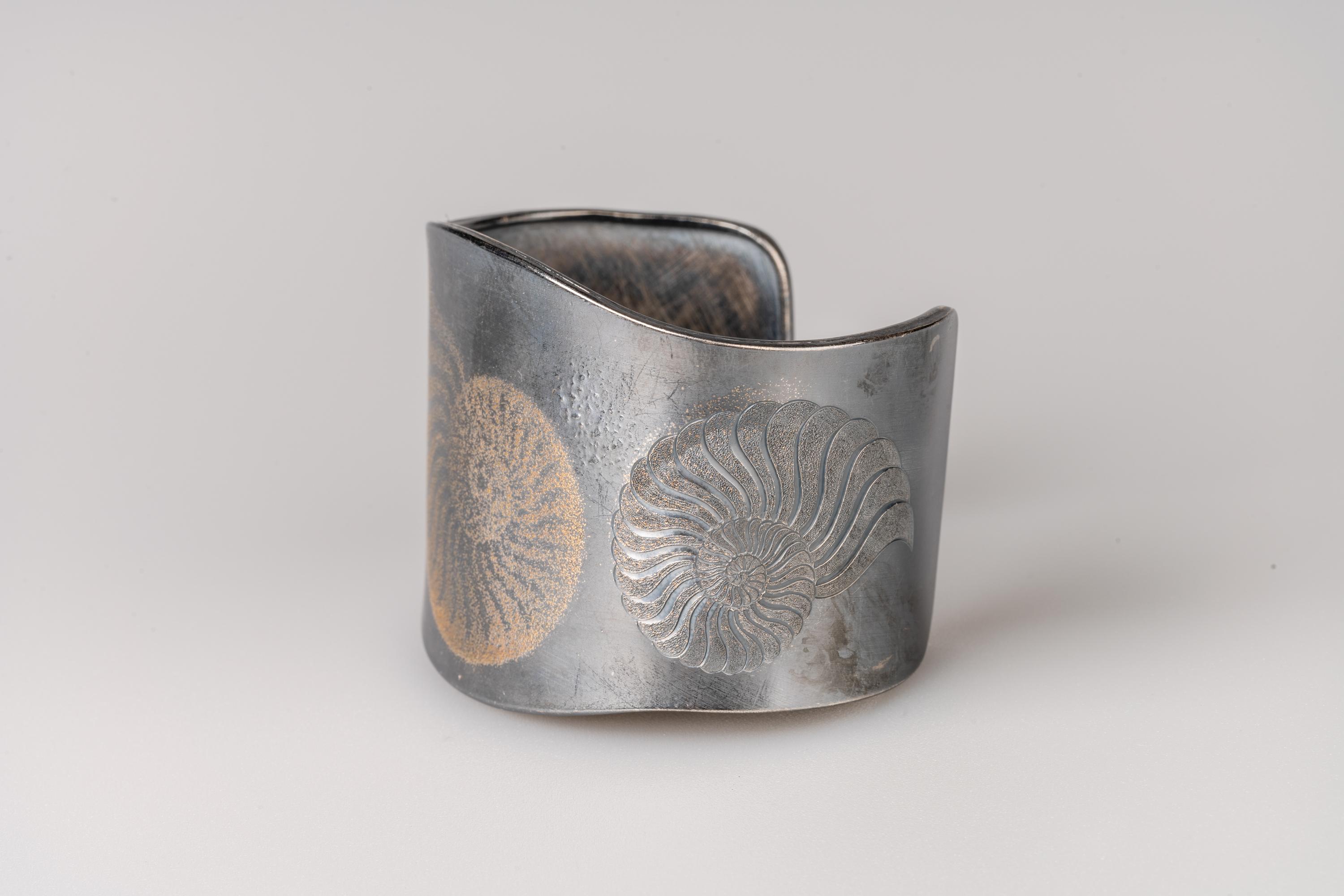 Oxidized Sterling Silver and 24 Karat Gold Fairy Dust Ammonite Cuff Bracelet 1