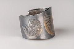 Oxidized Sterling Silver and 24 Karat Yellow Gold Ammonite Cuff Bracelet