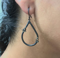 Oxidized Sterling Silver and Diamond Drop Earrings