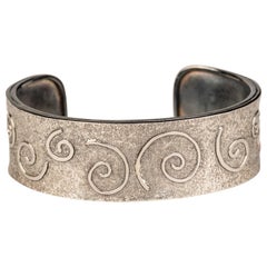 Oxidized Sterling Silver and Platinum Swirl Cuff