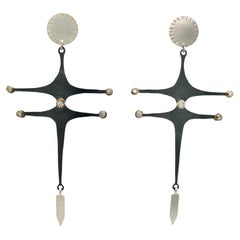 Oxidized Sterling Silver Dragon Fly Earrings w/ Diamonds & Plains Style Dangle