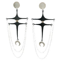 Oxidized Sterling Silver Dragonfly Earrings w/ Diamonds, Dangle and Chain